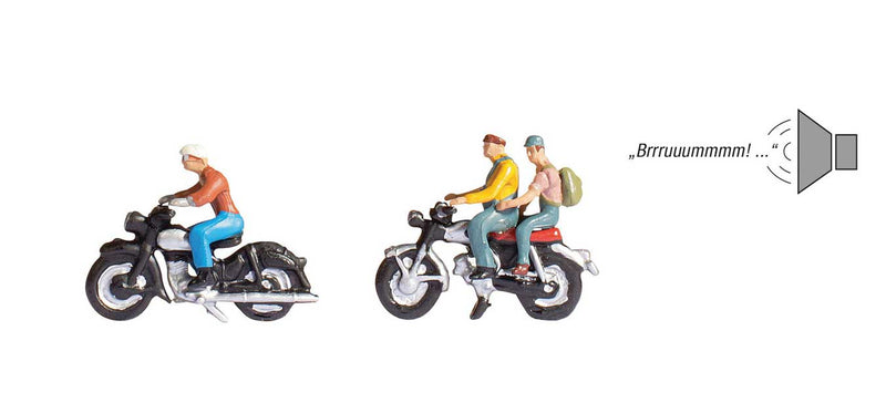 Noch Gmbh & Co 12844 Motorcycle Riders w/Sound Module, Speaker & Figures -- 2 Bikes, 3 Riders, HO