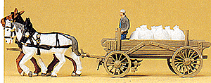 Preiser HO 470 Horse-Drawn Wagon, Cargo Wagon with Horses, Assembled