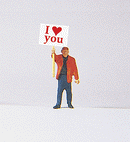 Preiser HO 29039 Individual Figure, Pedestrian, Man with I Love You Signboard