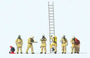 Preiser HO 10774 Modern Firefighters with Breathing Apparatus, 6 Figures in Beige Uniforms, 1 Rescued Man, Accessories