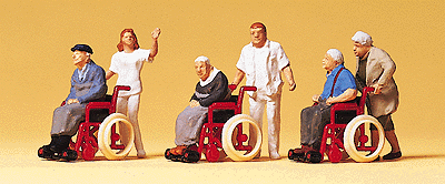 Preiser HO 10479 Pedestrians, Elderly Being Pushed in Wheelchairs (3), 2 Figures Each