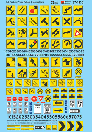 Microscale HO 87-1430 Miscellaneous Road Sign Parking Sign & Clearance Sign Set