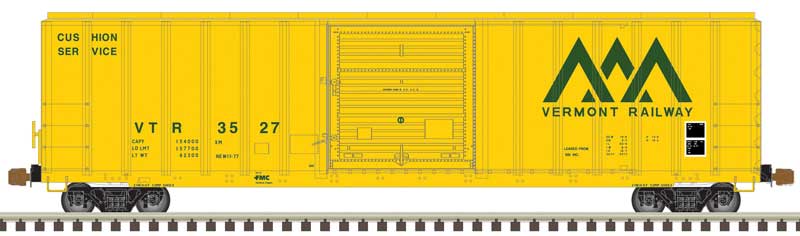 Atlas 20006211 FMC 5077 Single-Door Boxcar - Ready to Run -- Vermont Railway 3548 (yellow, green), HO Scale