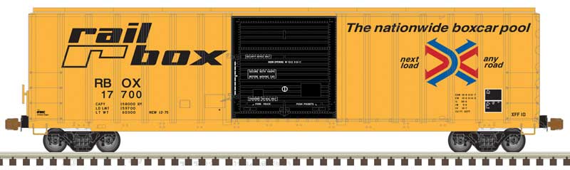 Atlas 20006216 FMC 5077 Single-Door Boxcar - Ready to Run -- Railbox 17721 (yellow, black), HO Scale