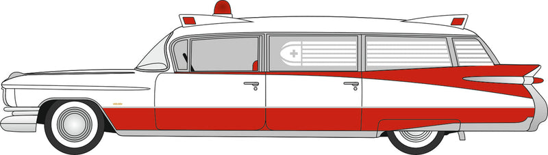 PREORDER Oxford Diecast HO 87CM59001 1959 Cadillac Miller-Meteor Ambulance, White