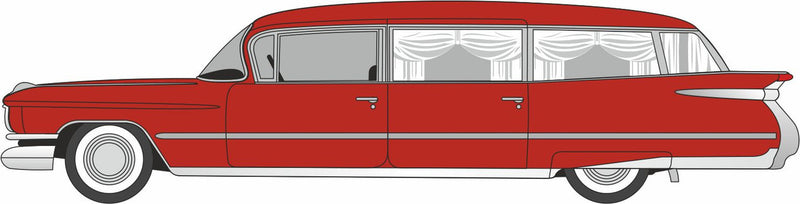PREORDER Oxford Diecast HO 87CM59002 1959 Cadillac Miller-Meteor Futura Limousine, Seminole Red