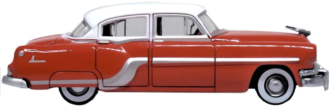 Oxford Diecast 87PC54004 1954 Pontiac Chieftain 4-Door Sedan - Assembled -- Coral Red, Winter White, HO