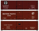 Accurail HO 8178 USRA 40' Double-Sheathed Wood Boxcar 3-Pack Kit, Santa Fe 38542, Union Pacific 122389, Western Pacific 16700 (brown)