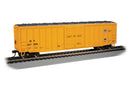 Bachmann Trains HO 19615 ACF 50'6" Outside-Braced Sliding-Door Boxcar, Silver Series, Union Pacific 357006 (yellow, small Building America Shield Logo)