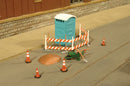Bachmann Trains HO 33114 Building Site Details, SceneScapes, Outhouse, Wheelbarrow, Barricade, Traffic Cones and Dirt Pile