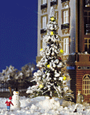Busch HO 5409 Christmas Tree, with 7 Yellow Lights & Snowman