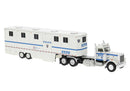 PREORDER Brekina HO 85724 1973 Peterbilt 359 Day-Cab Tractor with Horse Trailer, Assembled, New York Police Department NYPD (white, blue)
