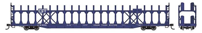 Walthers Mainline HO 8033 89' Flatcar with Bi-Level Open Auto Rack, Grand Trunk Western