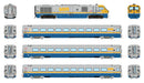 PREORDER Rapido HO 9113501 LRC Train-Only Set, Loco & 3-Cars, Sound and DCC, VIA Rail Set #1 #6904, Cars #3458, 3313, 3345 (gray, blue, yellow)