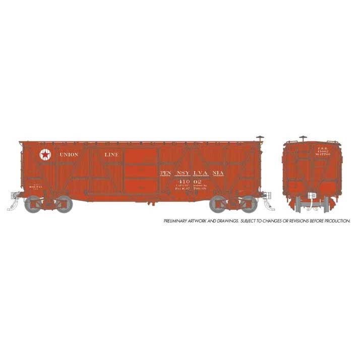 PREORDER Rapido 177002 HO Class X23 Wood Boxcar 6-Pack - Ready to Run -- Pennsylvania Railroad - Union Lines (Tuscan, white)