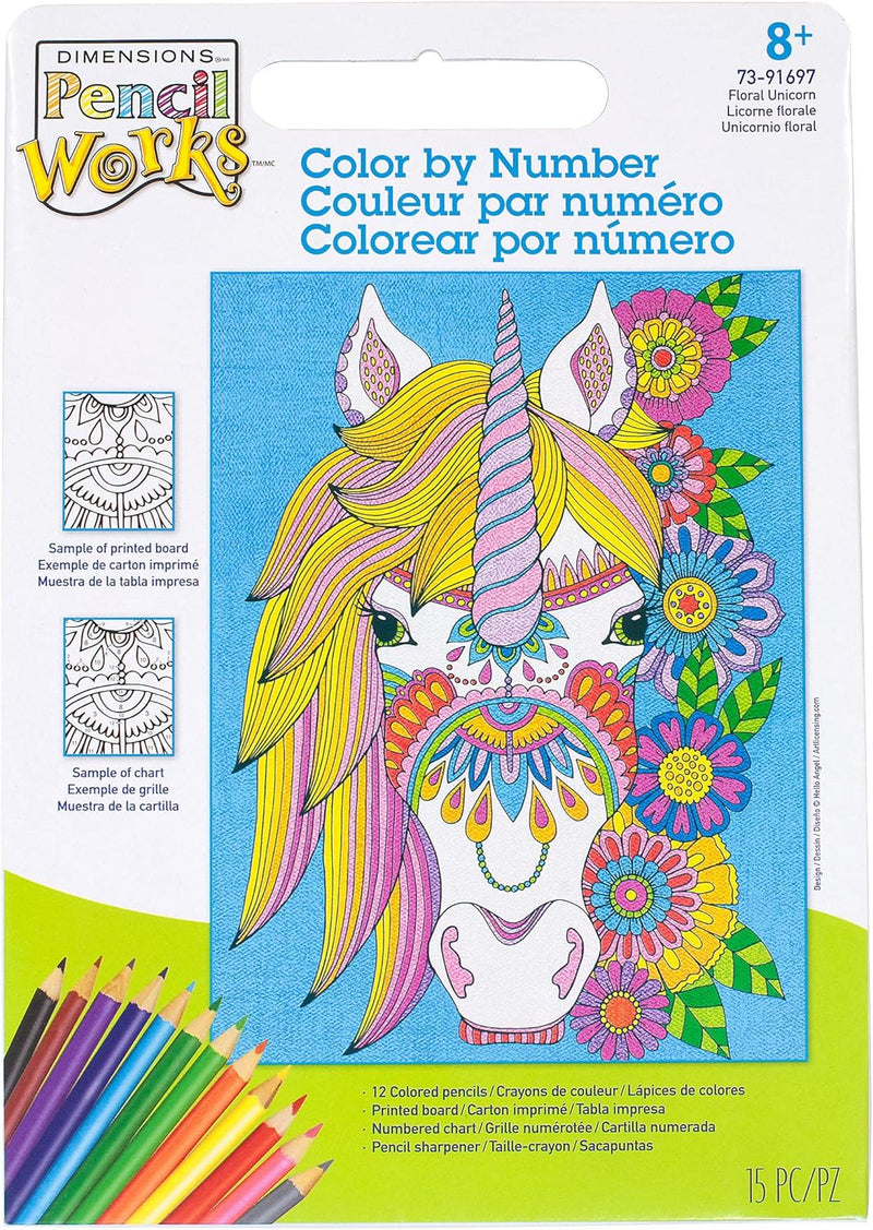 Paint Works Paint by Number 91697 Floral Unicorn Pencil BN 9x12