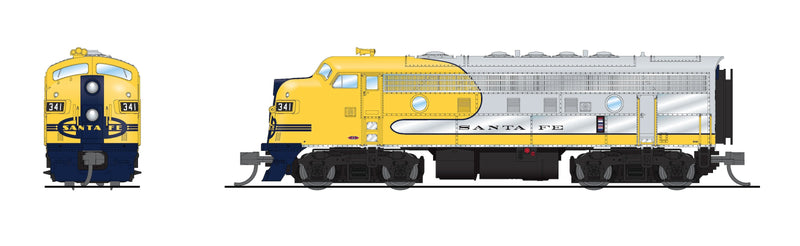 PREORDER BLI 9243 EMD F7 AB, ATSF 341/341A, Yellow Warbonnet, A-unit Paragon4 Sound/DC/DCC, Unpowered B, N