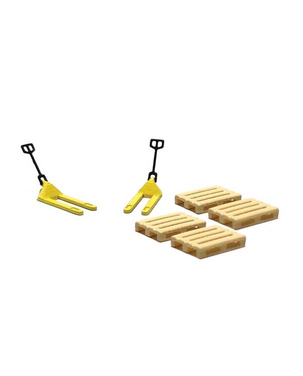 PREORDER Kato 085211025 N 2 Pallet Jacks & 4 Pallets -- Yellow Jacks