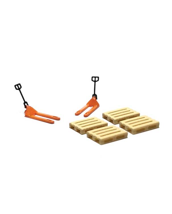 PREORDER Kato 085211027 N 2 Pallet Jacks & 4 Pallets -- Orange Jacks