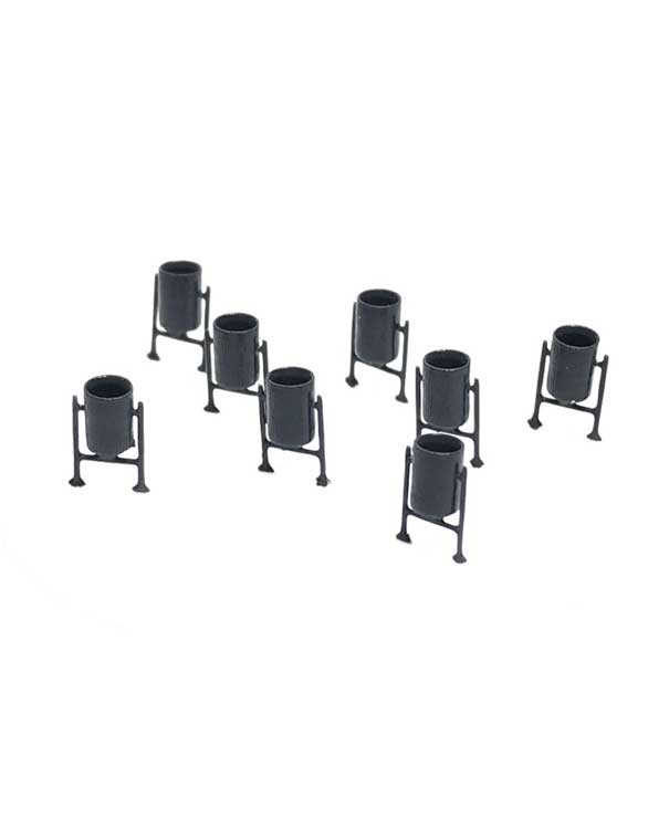 PREORDER Kato 085211014 N Metal Trash Cans on Supports -- pkg(8)