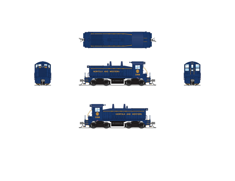 PREORDER BLI 9342 EMD SW7 Switcher, N&W 3358, Blue w/ Imitation Gold, Paragon4 Sound/DC/DCC, N