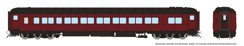 PREORDER Rapido HO 125098 Canadian Car & Foundry Balloon-Top Coach, Painted, Unlettered (Tuscan, black)