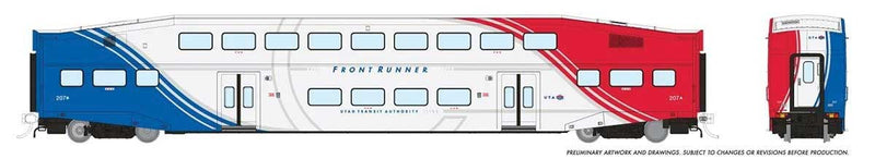 PREORDER Rapido HO 146035 Bi-Level Commuter Coach, FrontRunner UTA No Number (white, red, blue)