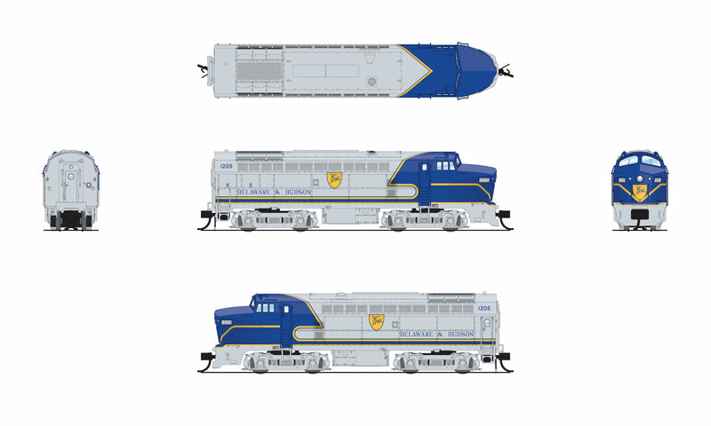 PREORDER Broadway Limited Imports N 9639 Sharknose RF-16 A 1205, Blue Warbonnet, Delaware & Hudson (DCC and Paragon4 Sound)