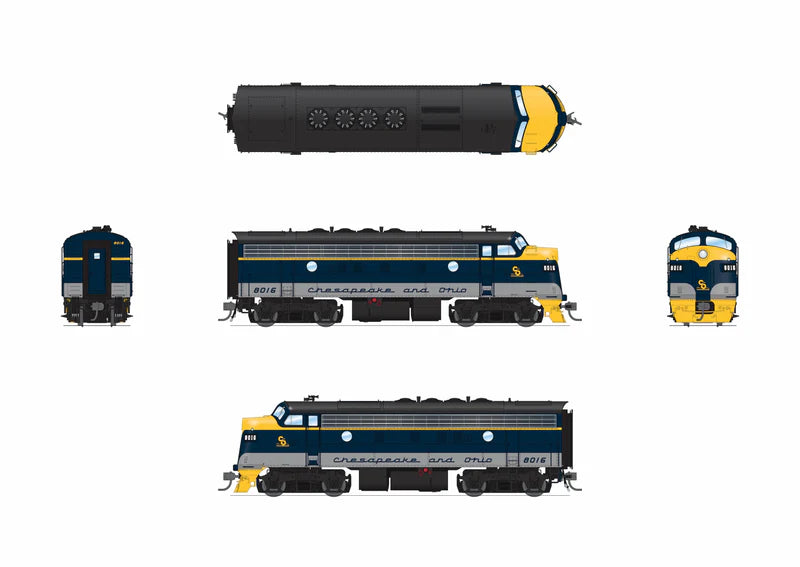 PREORDER Broadway Limited Imports 9660 HO EMD F3A 8016, Restored Blue/Gray/Yellow for SBVR, Paragon4 (DCC and Sound), Chesapeake & Ohio | 263.99