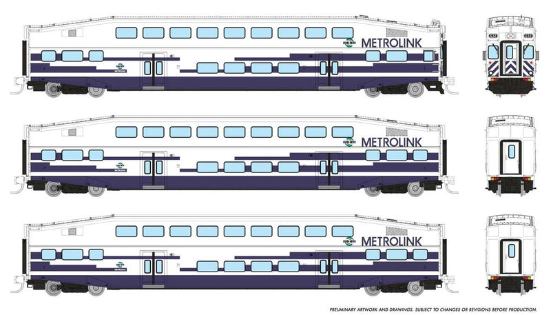 PREORDER Rapido 546019 N Bilevel Commuter Cab Car & 2 Coach Set - Ready to Run -- Metrolink Set #1 #632, 188, 203 (As Delivered, white, blue)