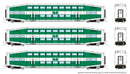 PREORDER Rapido 546015 N Bilevel Commuter Coach 3-Pack - Ready to Run -- GO Transit