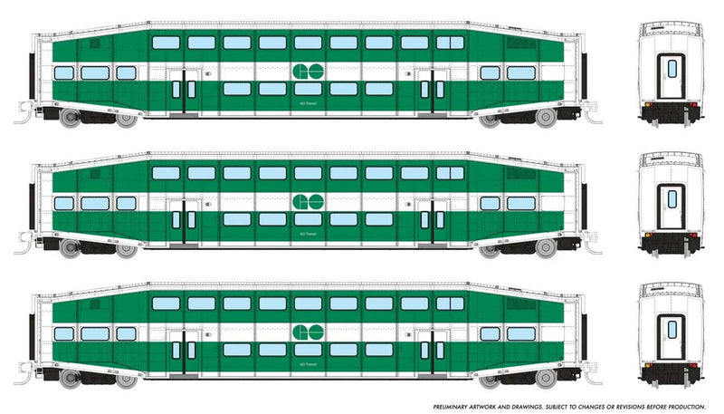 PREORDER Rapido 546015 N Bilevel Commuter Coach 3-Pack - Ready to Run -- GO Transit