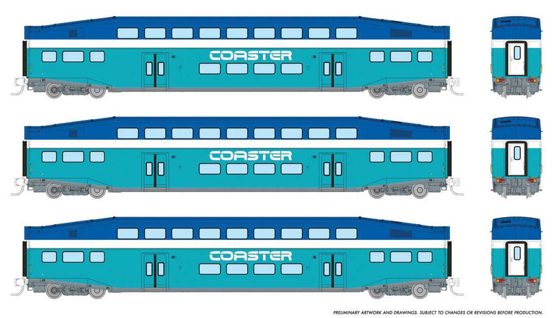 PREORDER Rapido 546012 N Bilevel Commuter Coach 3-Pack - Ready to Run -- Coaster Set