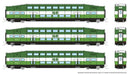 PREORDER Rapido 546018 N Bilevel Commuter Coach 3-Pack - Ready to Run -- GO/Metrolinx
