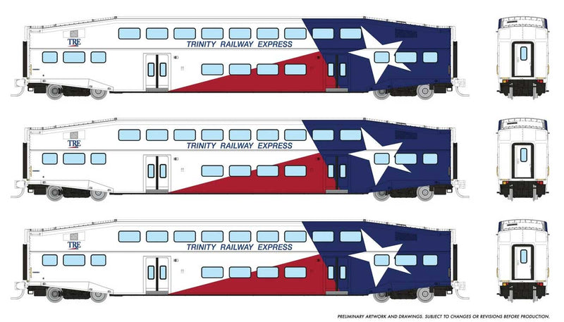 PREORDER Rapido 546027 N Bilevel Commuter Coach 3-Pack - Ready to Run -- Trinity Rail Express