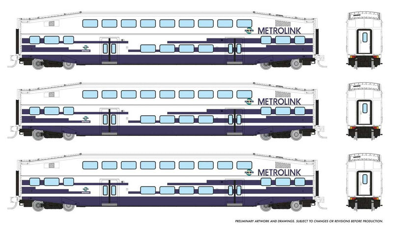 PREORDER Rapido 546021 N Bilevel Commuter Coach 3-Pack - Ready to Run -- Metrolink