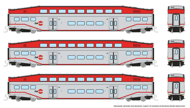 PREORDER Rapido 546009 N Bilevel Commuter Coach 3-Pack - Ready to Run -- CalTrain