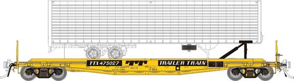 Rapido 138019A HO Class F30D 50' TOFC Flatcar w/Random Trailer - Ready to Run -- Trailer-Train TTX (yellow, black)