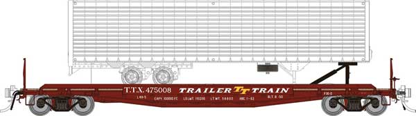 PREORDER Rapido 138017 HO Class F30D 50' TOFC Flatcar w/Random Trailer 6-Pack - Ready to Run -- Trailer-Train TTX (Early Boxcar Red)