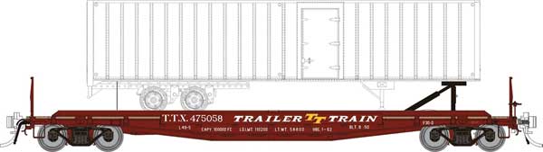 PREORDER Rapido 138018 HO Class F30D 50' TOFC Flatcar w/Random Trailer 6-Pack - Ready to Run -- Trailer-Train TTX (Late Boxcar Red)