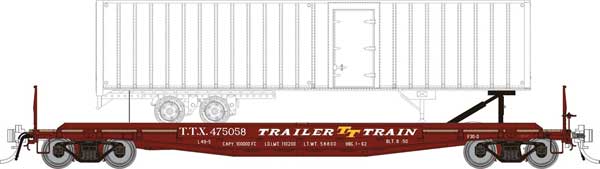 PREORDER Rapido 138018A	Class F30D 50' TOFC Flatcar w/Random Trailer - Ready to Run -- Trailer-Train TTX (Late Boxcar Red)