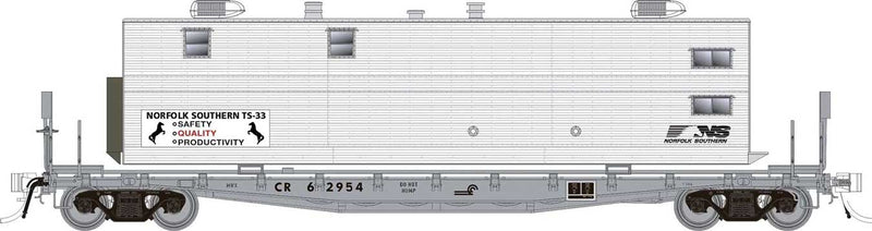 PREORDER Rapido 138104 HO Class F30A 50' Flatcar w/Office, Kitchen, Diner Trailer 3-Pack - Ready to Ru -- Norfolk Southern