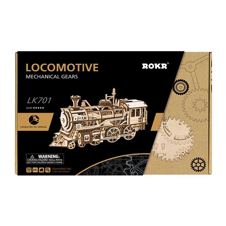 Robotime LK701 Mechanical Locomotive with Wind-Up Gearing, 3D Wooden Puzzle