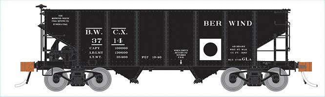 Rapido 148013 Class GLa 2-Bay Hopper 6-Pack - Ready to Run -- Berwind BWCX (1930s-1960s, black, white, Dot Markings), HO