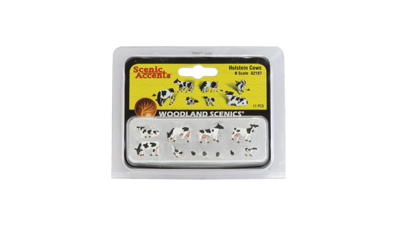 Woodland Scenics A2187 Scenic Accents(R) Animal Figures -- Holstein Cows pkg(11), N Scale