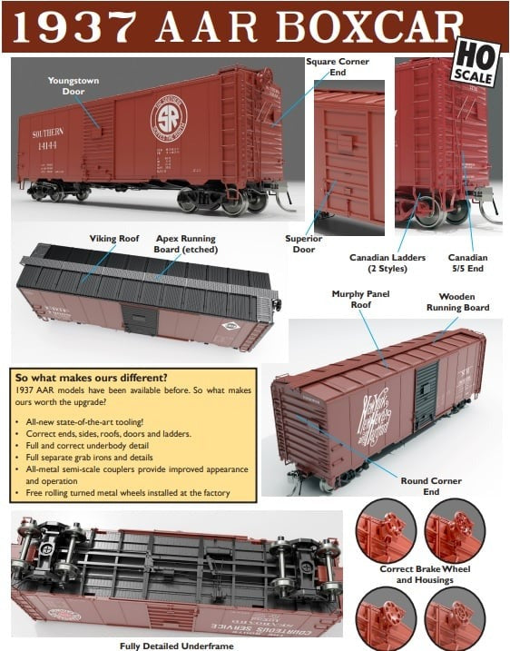 PREORDER Rapido 181008 HO 1937 AAR 40' Boxcar w/Round Corner 6-Pack - Ready to Run -- Seaboard Air Line Set