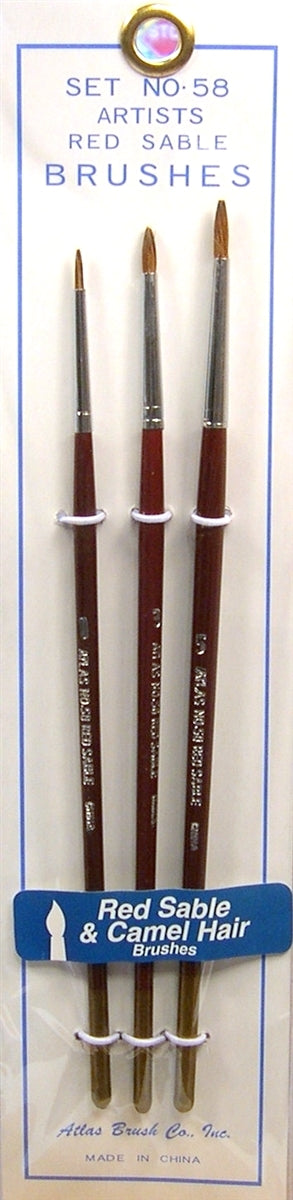 Atlas Brush Co. 58 Red Sable Brushes, Base Coat (3)