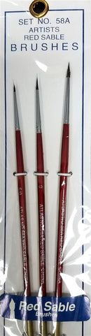 Atlas Brush Co. 58A Red Sable Brushes, Fine Detail (3)