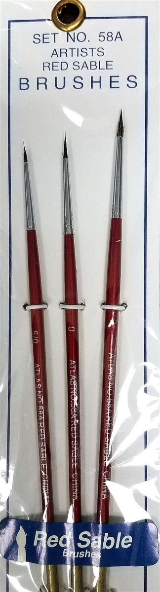 Atlas Brush Co. 58A Red Sable Brushes, Fine Detail (3)