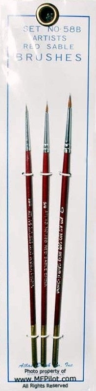 Atlas Brush Co. 58B Red Sable Brushes, Fine Detail (3)